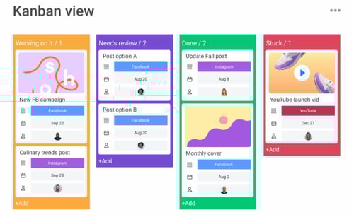 vista Kanban de monday.com